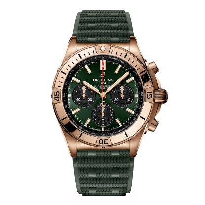 fake wrist Breitling Chronomat B01 Chronograph 42mm Mens Watch Green Rubber Rubber RB0134101L1S1