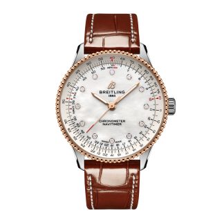 fake wrist Breitling Navitimer 36mm Ladies Watch White Mother Of Pearl Alligator Alligator U17327211A1P1