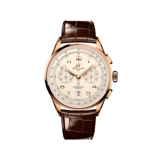 fake wrist Breitling Premier B01 Chronograph 42mm Mens Watch Cream Alligator RB0145371G1P1