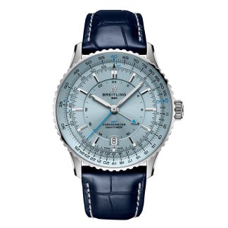 fashion designer Breitling Navitimer Automatic GMT 41mm Mens Watch Light Blue Alligator A32310171C1P1