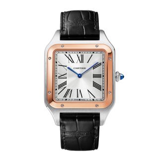 fashion designer Cartier Santos-Dumont Watch Extra-Large Model Hand-Wound Mechanical Movement Rose Gold Steel Leather Steel & Rose Gold W2SA0017