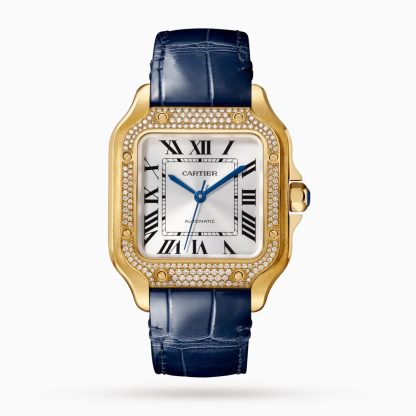 fashion luxury Cartier Santos De Cartier Watch Santos Watch Medium Model Mechanical Movement With Automatic Winding Leather Yellow Gold Alligator WJSA0013