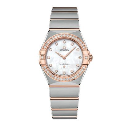 fashion luxury Omega Constellation 28mm Ladies Watch White Stainless Steel & 18ct Rose Gold O13125286055001