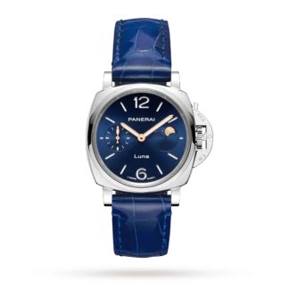 fashion luxury Panerai Luminor Due Luna Moonphase 38mm Ladies Watch Blue Alligator PAM01179