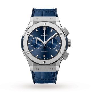 high quality luxury Hublot Classic Fusion Blue Chronograph Titanium 42mm Rubber & Alligator 541.NX.7170.LR