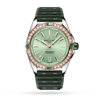 hot sale luxury Breitling Super Chronomat Automatic 38 Green Stainless Steel 18ct Rose Gold Rubber Strap Watch Rubber U17356531L1S1