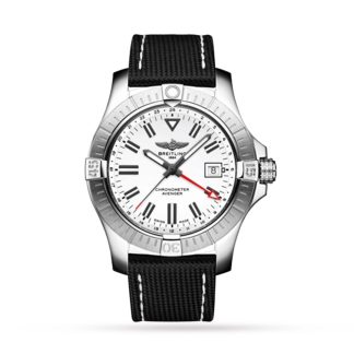 replica designer Breitling Avenger Automatic GMT 43mm Stainless Steel White Watch Leather A32397101A1X1