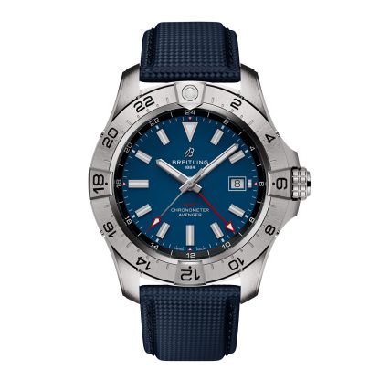 replica designer Breitling Avenger Automatic GMT 44mm Mens Watch Blue Leather Calfskin A32320101C1X1