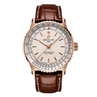 replica designer Breitling Navitimer Automatic 41mm Mens Watch Silver 18k Rose Gold Alligator R17329F41G1P1