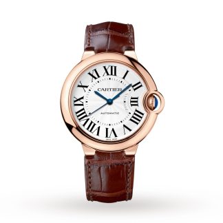 replica designer Cartier Ballon Bleu De Cartier Watch 36mm Automatic Movement Pink Gold Leather Alligator WGBB0009