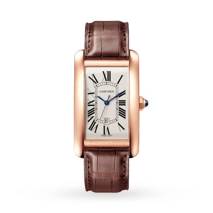 replica designer Cartier Tank Americaine Watch Medium Model Mechanical Movement With Automatic Winding Rose Gold Alligator WGTA0047