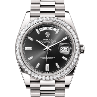 replica designer Rolex Day-Date 40 white gold and diamonds M228349RBR-0003