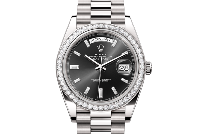 replica designer Rolex Day-Date 40 white gold and diamonds M228349RBR-0003