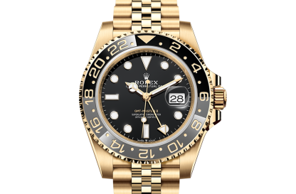 replica designer Rolex GMT-Master II yellow gold M126718GRNR-0001