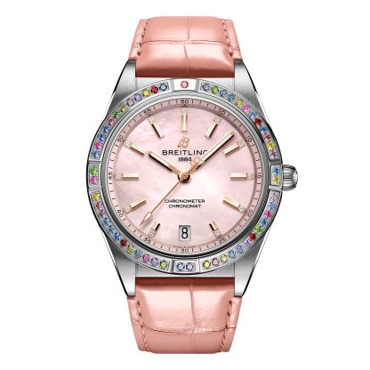 replica luxury Breitling Chronomat Automatic 36 South Sea Pink Leather Strap Ladies Watch Alligator G10380BB1K1P1