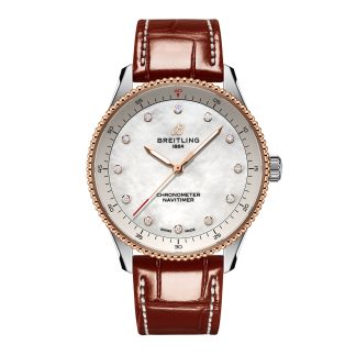 replica luxury Breitling Navitimer 32mm Ladies Watch White Mother Of Pearl Alligator Alligator U77320E61A1P1