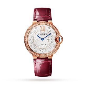 wholesale designer Cartier Ballon Bleu De Cartier Watch 36mm Automatic Mechanical Movement Rose Gold Diamonds Leather Alligator WJBB0081