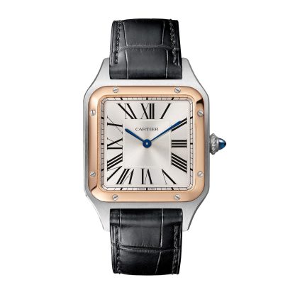 wholesale designer Cartier Santos-Dumont Watch Large Model Quartz Movement Rose Gold Steel Leather Alligator W2SA0011